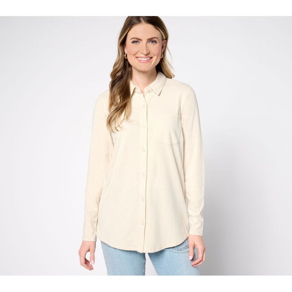 Gloria Vanderbilt Women's Top Plus Sz 2X Slub Knit Weekender Button White